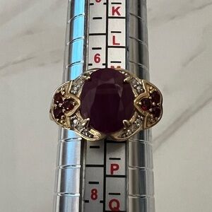 Elegant Gold and Red Gemstone Ring, 925 gold plated, size 7